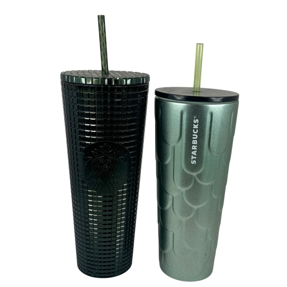Starbucks 24oz Tumblers Lot Green Studded & Green Scales Mermaid Cups 2022 Set